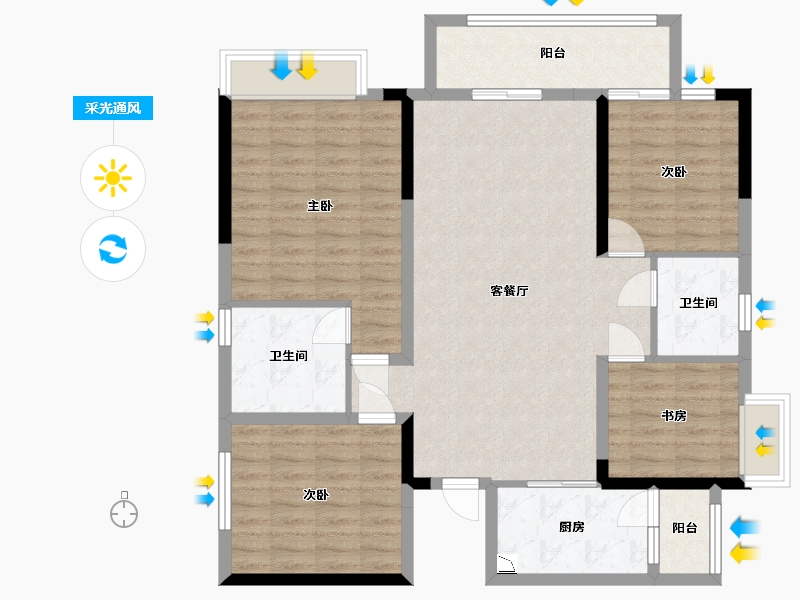 四川省-成都市-润扬观澜鹭岛三期A1户型133m²-106.40-户型库-采光通风