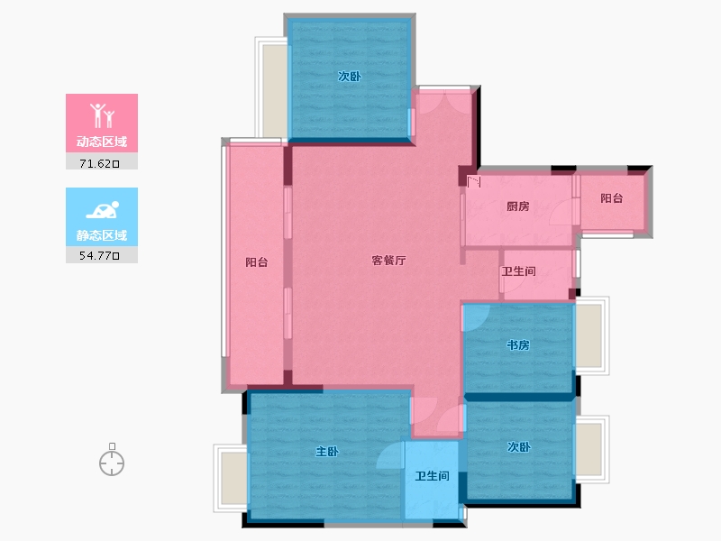 四川省-成都市-河畔府邸9号楼T4-1户型135m²-113.83-户型库-动静分区