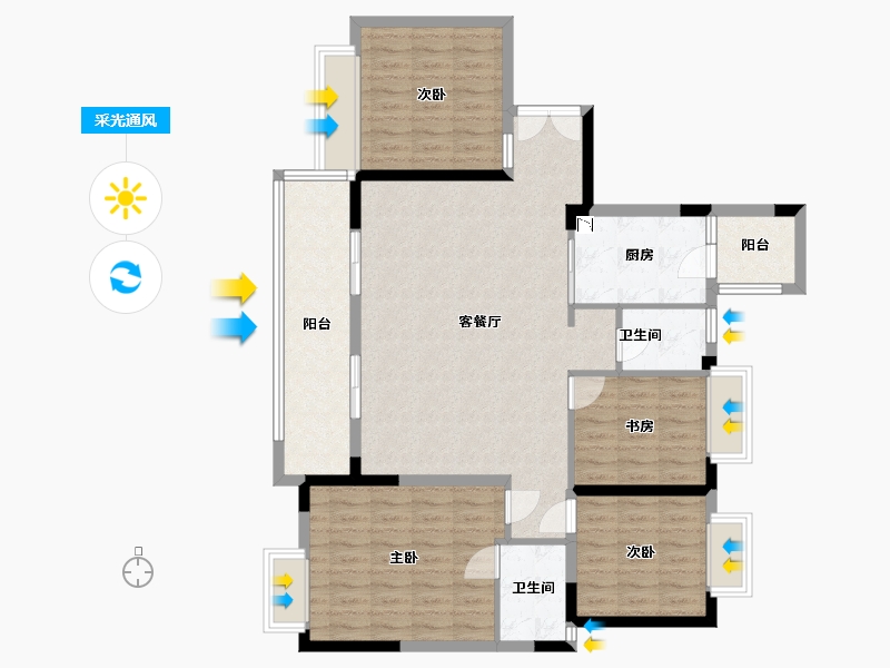 四川省-成都市-河畔府邸9号楼T4-1户型135m²-113.83-户型库-采光通风