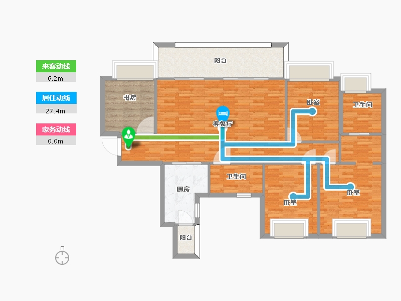 四川省-成都市-河畔府邸9号楼T4-3户型130m²-111.85-户型库-动静线