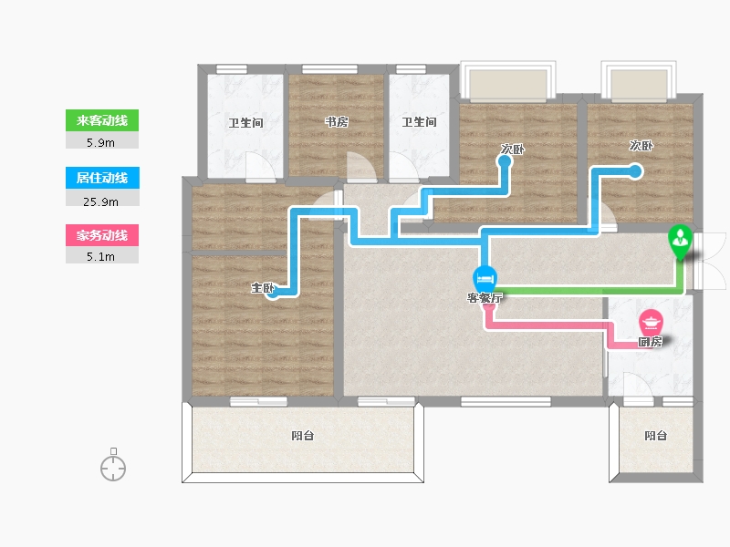 四川省-成都市-东韵雅苑139㎡户型-110.87-户型库-动静线