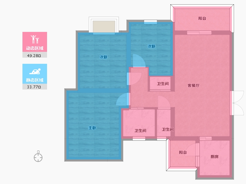 四川省-成都市-东韵雅苑99㎡户型-72.90-户型库-动静分区