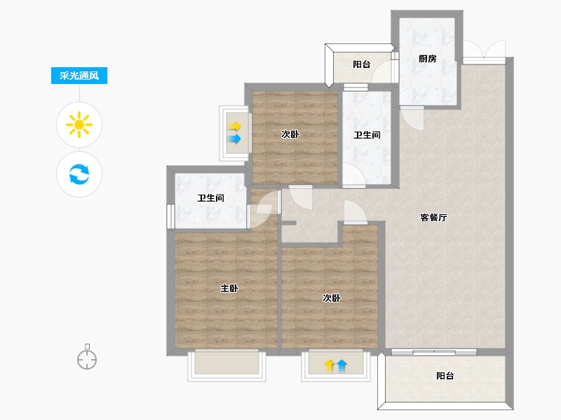 四川省-成都市-东韵雅苑124㎡户型-95.88-户型库-采光通风