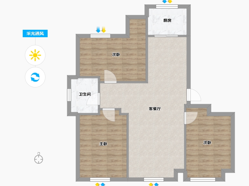 天津-天津市-富兴御园建面96m²-76.30-户型库-采光通风