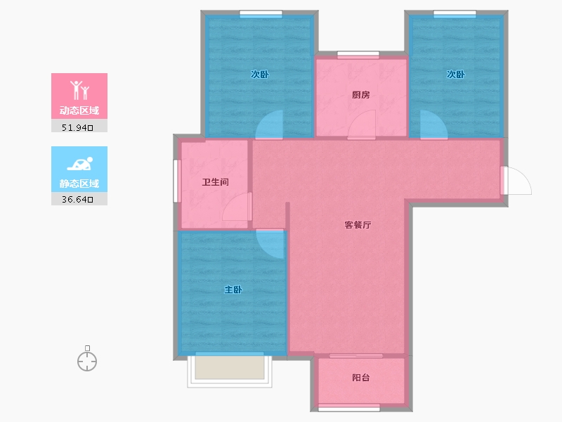 天津-天津市-和骏新家园22号楼,23号楼建面101m²-80.80-户型库-动静分区