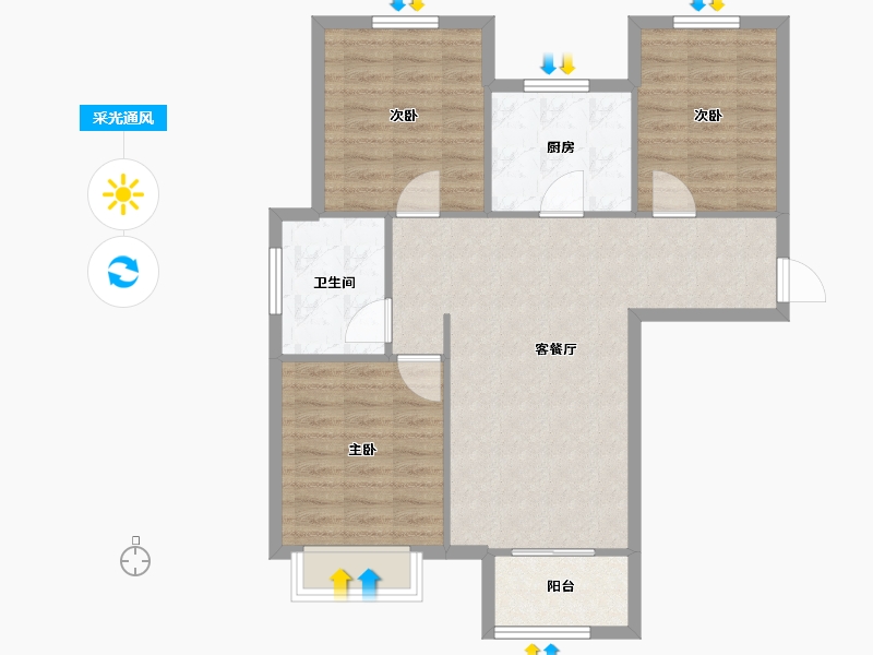 天津-天津市-和骏新家园22号楼,23号楼建面101m²-80.80-户型库-采光通风