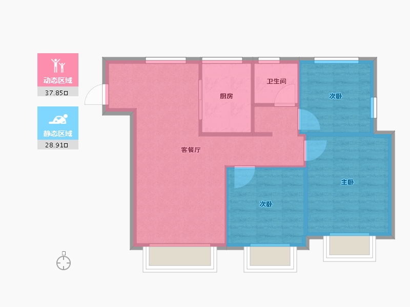 天津-天津市-路劲隽悦府隽悦花园20号楼,隽悦花园3号楼建面92m²-60.42-户型库-动静分区