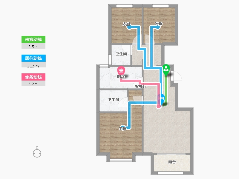 天津-天津市-路劲隽悦府32号楼,33号楼建面95m²-68.28-户型库-动静线