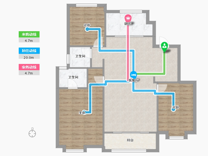 天津-天津市-奥克斯泉上文华1号楼,2号楼,3号楼,10号楼,13号楼,14号楼,15号楼-96.86-户型库-动静线