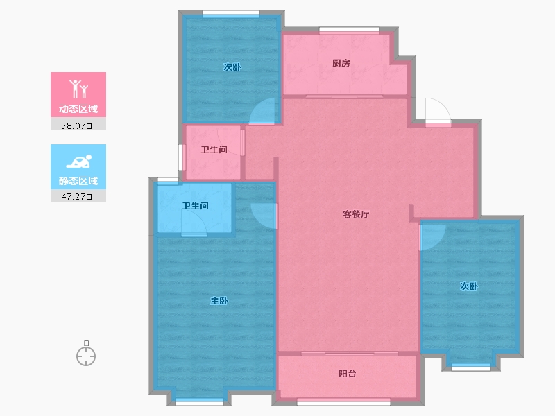 天津-天津市-奥克斯泉上文华1号楼,2号楼,3号楼,10号楼,13号楼,14号楼,15号楼-96.86-户型库-动静分区