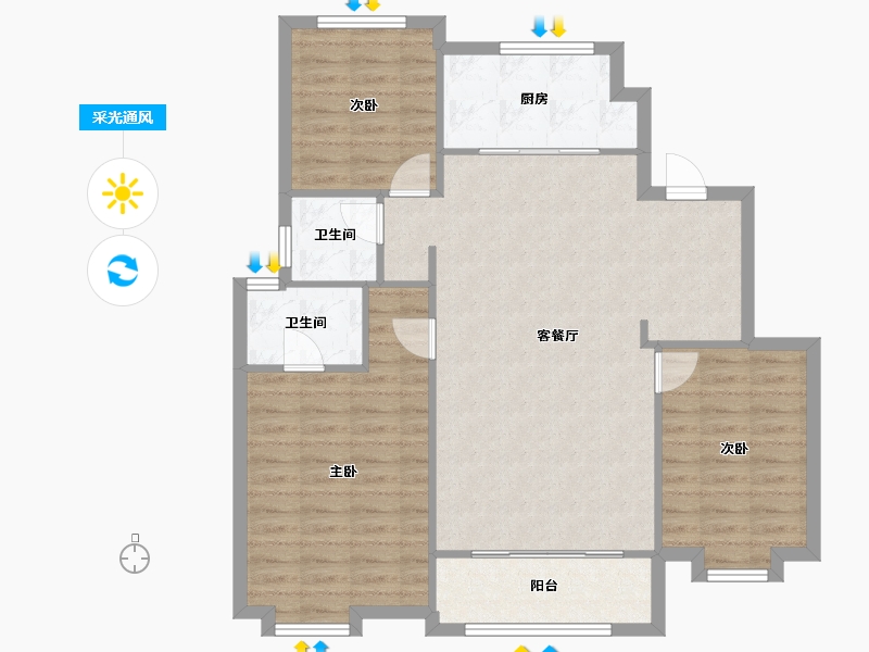 天津-天津市-奥克斯泉上文华1号楼,2号楼,3号楼,10号楼,13号楼,14号楼,15号楼-96.86-户型库-采光通风