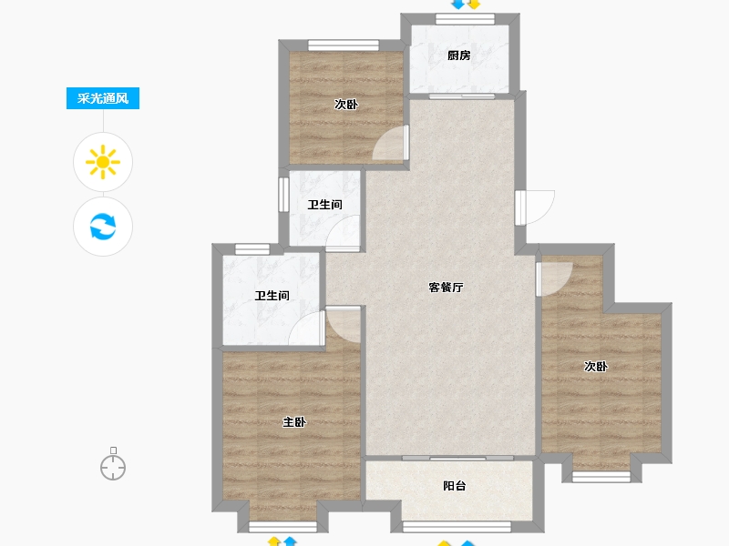 天津-天津市-奥克斯泉上文华8号楼,9号楼,11号楼,12号楼建面130m²-76.57-户型库-采光通风