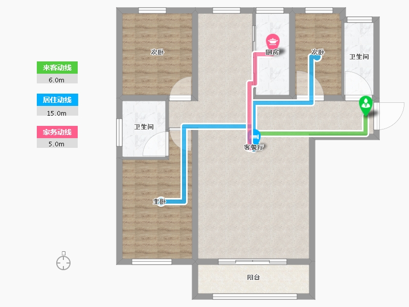 天津-天津市-翡翠半岛皓园1号楼,皓园2号楼,皓园3号楼,皓园4号楼建面127m²-101.60-户型库-动静线