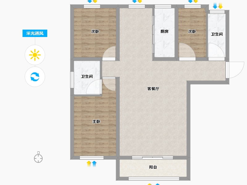 天津-天津市-翡翠半岛皓园1号楼,皓园2号楼,皓园3号楼,皓园4号楼建面127m²-101.60-户型库-采光通风