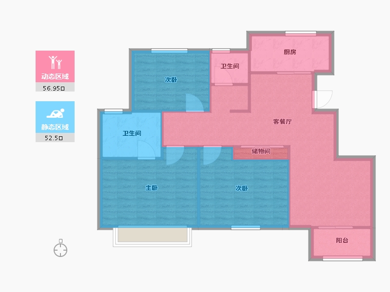 天津-天津市-翡翠半岛皓园6号楼,建面125m²-100.00-户型库-动静分区