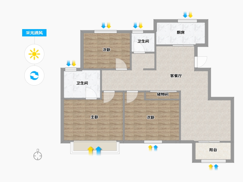 天津-天津市-翡翠半岛皓园6号楼,建面125m²-100.00-户型库-采光通风