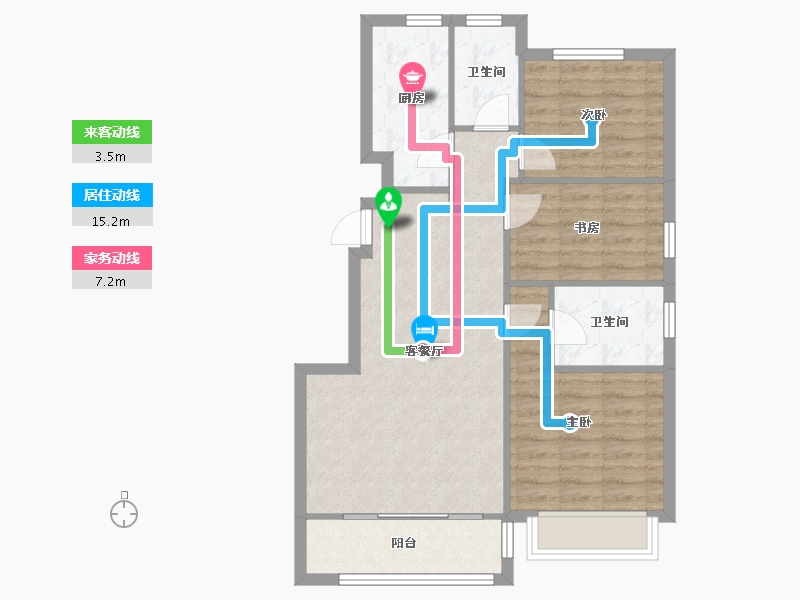 天津-天津市-新华联悦澜湾悦府嘉苑1号楼,悦府嘉苑3号楼,悦府嘉苑14号楼建面103m²-75.63-户型库-动静线