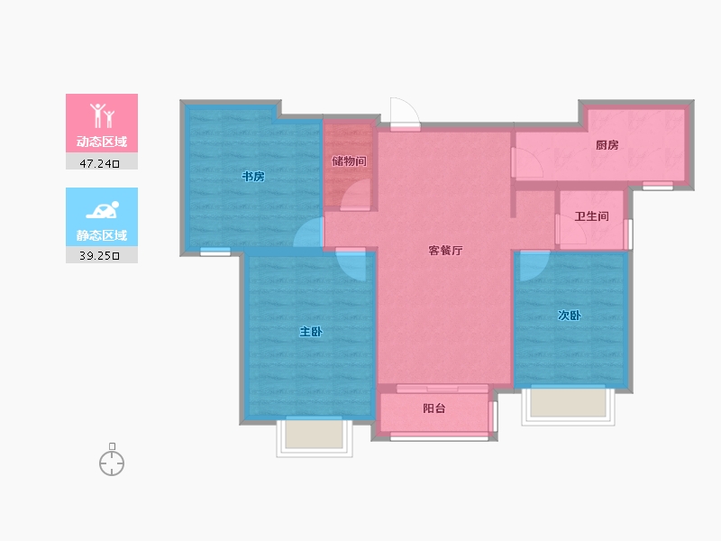 天津-天津市-龙湖春江郦城12号楼建面100m²-77.85-户型库-动静分区