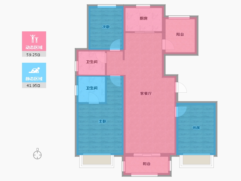 天津-天津市-首创新北京半岛禧悦里26号楼,建面125m²-90.20-户型库-动静分区