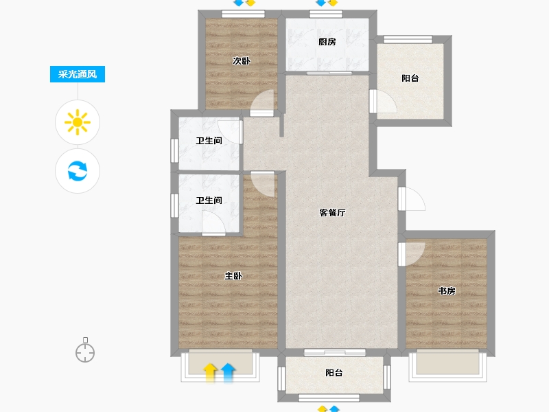 天津-天津市-首创新北京半岛禧悦里26号楼,建面125m²-90.20-户型库-采光通风