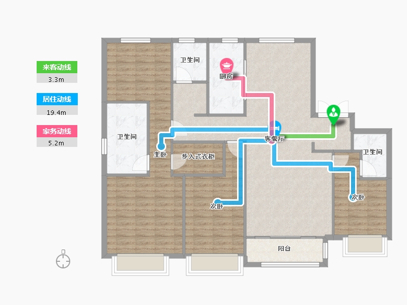 天津-天津市-龙湖春江郦城9号楼,龙湖春江郦城31号楼建面164m²-121.90-户型库-动静线