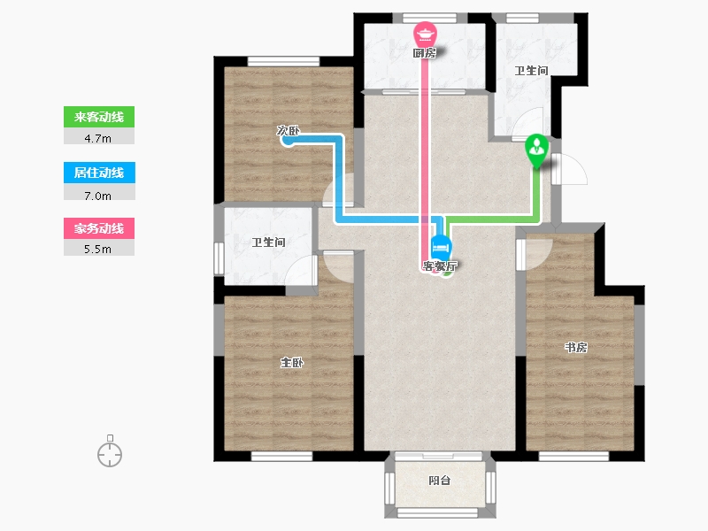 天津-天津市-北新玉龙湾,玉龙佳苑3号楼,建面126m²-91.61-户型库-动静线