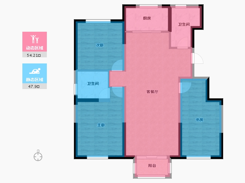 天津-天津市-北新玉龙湾,玉龙佳苑3号楼,建面126m²-91.61-户型库-动静分区