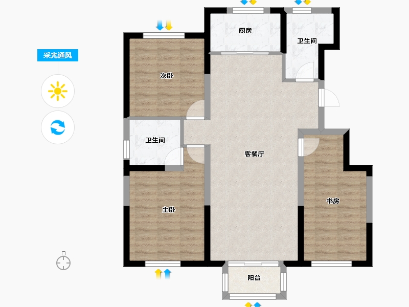 天津-天津市-北新玉龙湾,玉龙佳苑3号楼,建面126m²-91.61-户型库-采光通风