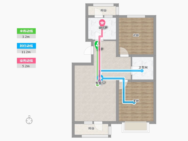 天津-天津市-京津雄苑金润家园3号楼,金润家园5号楼建面87m²-69.60-户型库-动静线