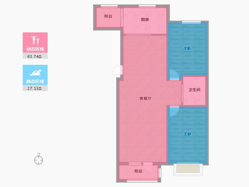 天津-天津市-京津雄苑洋房标准层29B户型建面102m²-81.60-户型库-动静分区