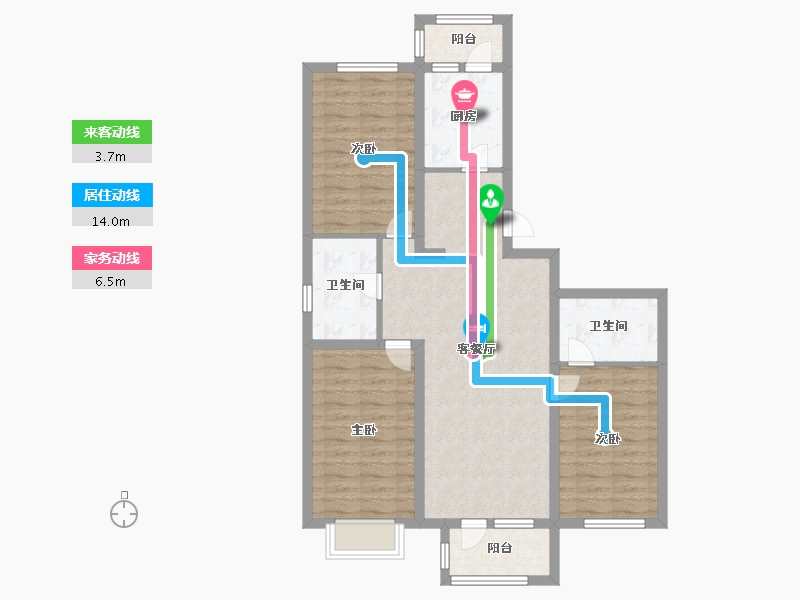 天津-天津市-京津雄苑洋房标准层29A户型建面112m²-89.60-户型库-动静线