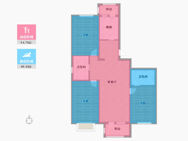 天津-天津市-京津雄苑洋房标准层29A户型建面112m²-89.60-户型库-动静分区