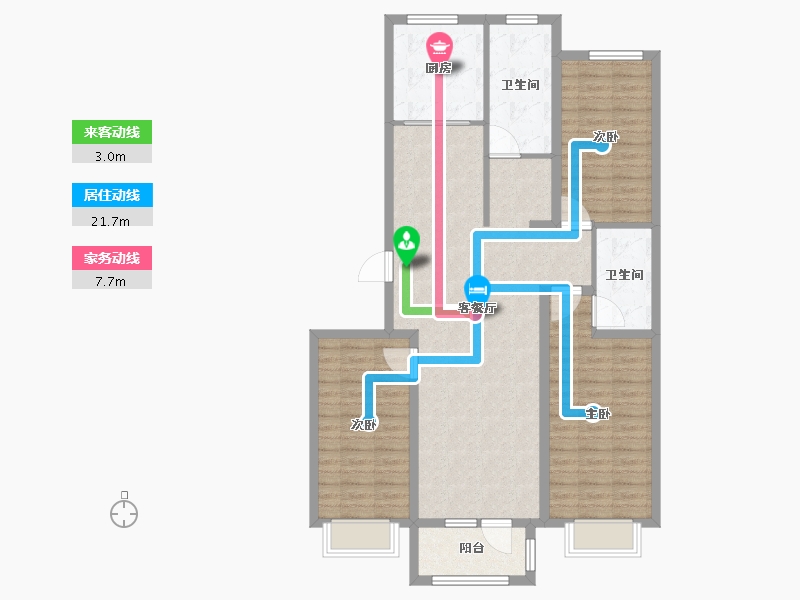 天津-天津市-京津雄苑洋房标准层29D户型建面133m²-106.40-户型库-动静线