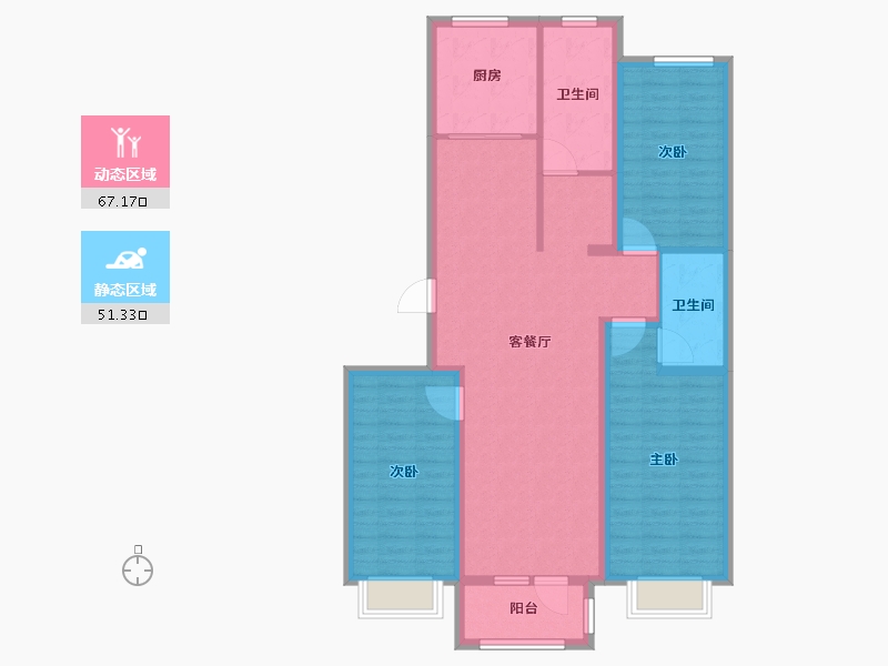 天津-天津市-京津雄苑洋房标准层29D户型建面133m²-106.40-户型库-动静分区