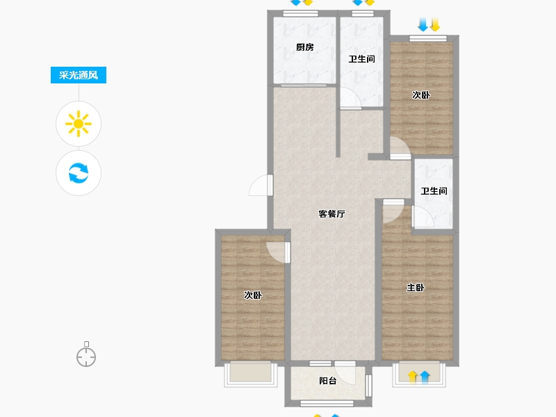 天津-天津市-京津雄苑洋房标准层29D户型建面133m²-106.40-户型库-采光通风