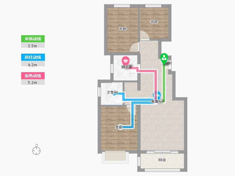 天津-天津市-京能雍清丽苑一期雍清丽苑一期26号楼建面98m²-68.80-户型库-动静线