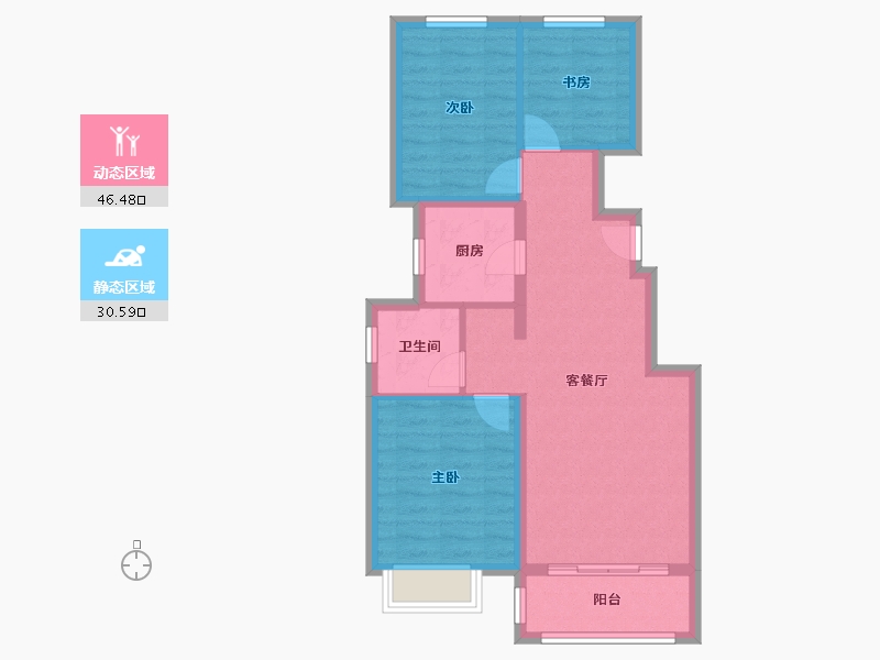 天津-天津市-京能雍清丽苑一期雍清丽苑一期26号楼建面98m²-68.80-户型库-动静分区