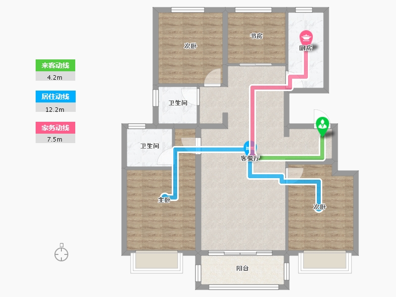 天津-天津市-京能雍清丽苑一期雍清丽苑一期22号楼建面129m²-98.95-户型库-动静线