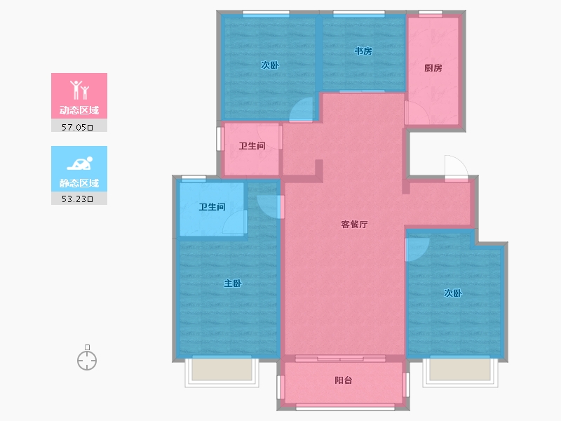 天津-天津市-京能雍清丽苑一期雍清丽苑一期22号楼建面129m²-98.95-户型库-动静分区