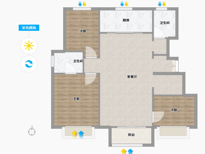 天津-天津市-运河嘉境18号楼建面125m²-100.00-户型库-采光通风