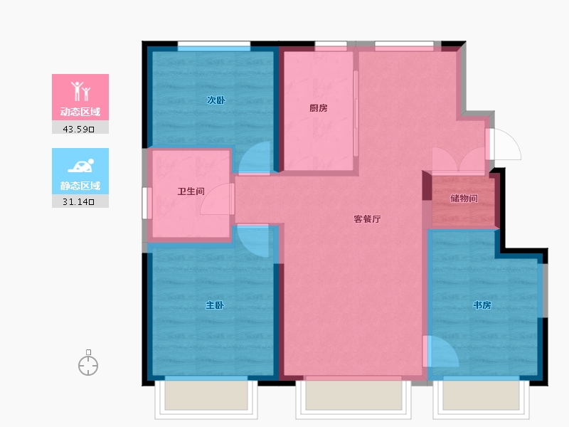 天津-天津市-天地源熙湖畔11号楼,20号楼建面94m²-66.47-户型库-动静分区