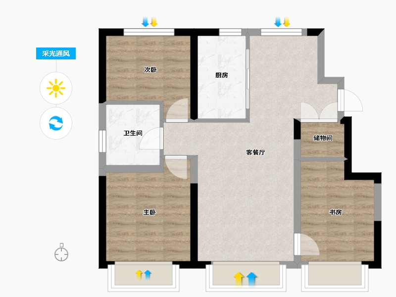 天津-天津市-天地源熙湖畔11号楼,20号楼建面94m²-66.47-户型库-采光通风