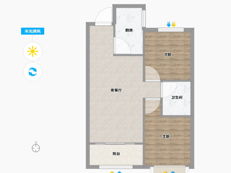 天津-天津市-花样年家天下H户型建面80m²-64.01-户型库-采光通风