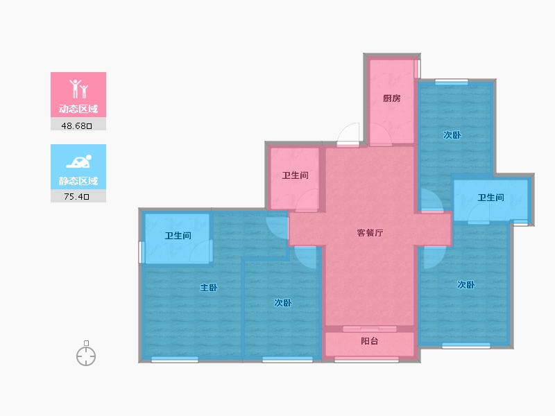 天津-天津市-花样年家天下花乡家园19号楼（住宅）,花乡家园20号楼建面139m²-111.21-户型库-动静分区