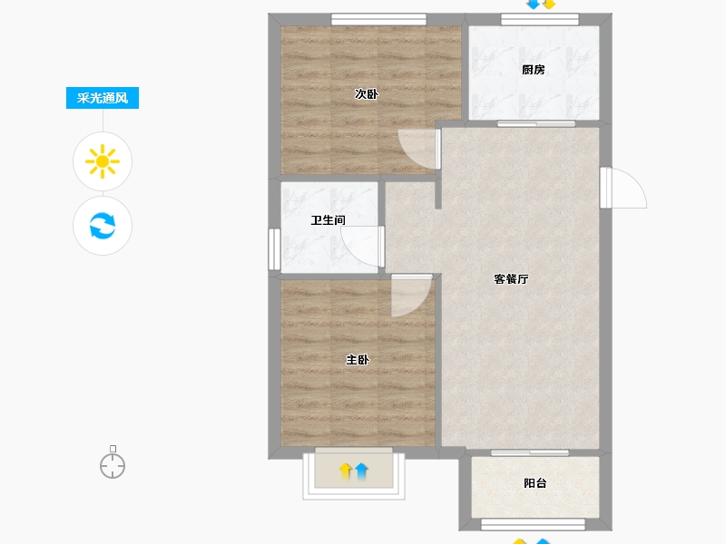 天津-天津市-花样年锦上花花苑家园1号楼,花苑家园2号楼,花苑家园3号楼,花苑家园4号楼建面74m²-59.21-户型库-采光通风