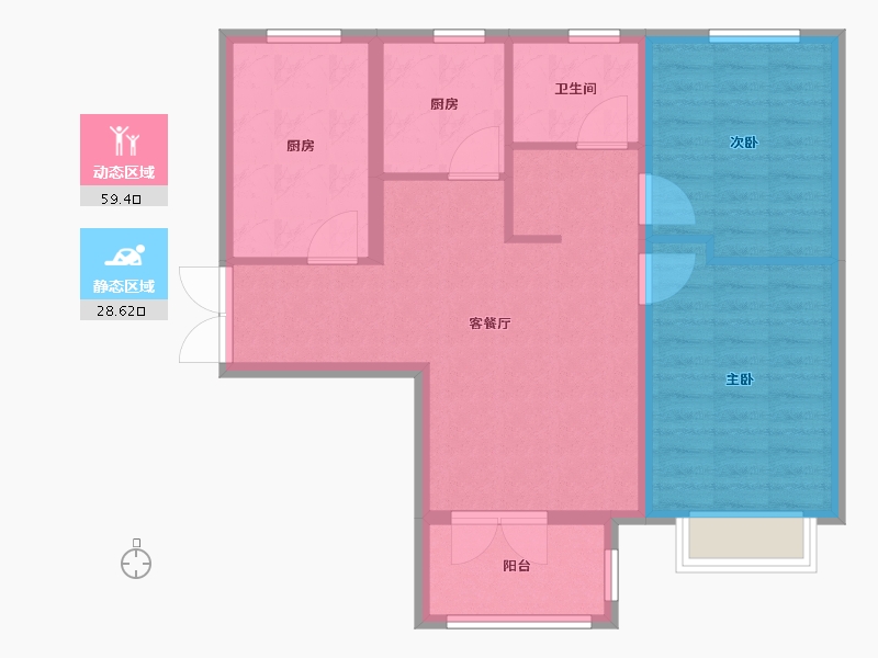 天津-天津市-东旭心屿湖A-2户型建面99㎡-79.20-户型库-动静分区