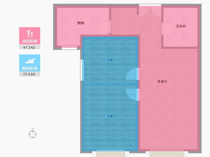 天津-天津市-东旭心屿湖A-3户型建面82㎡-65.60-户型库-动静分区