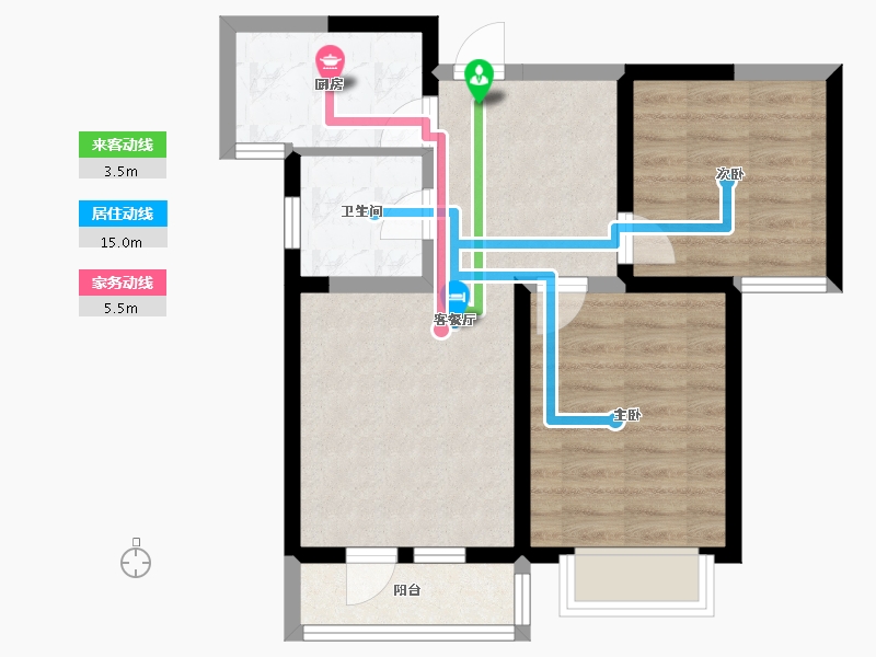 天津-天津市-荔城玉锦园C1户型建面86㎡-56.96-户型库-动静线