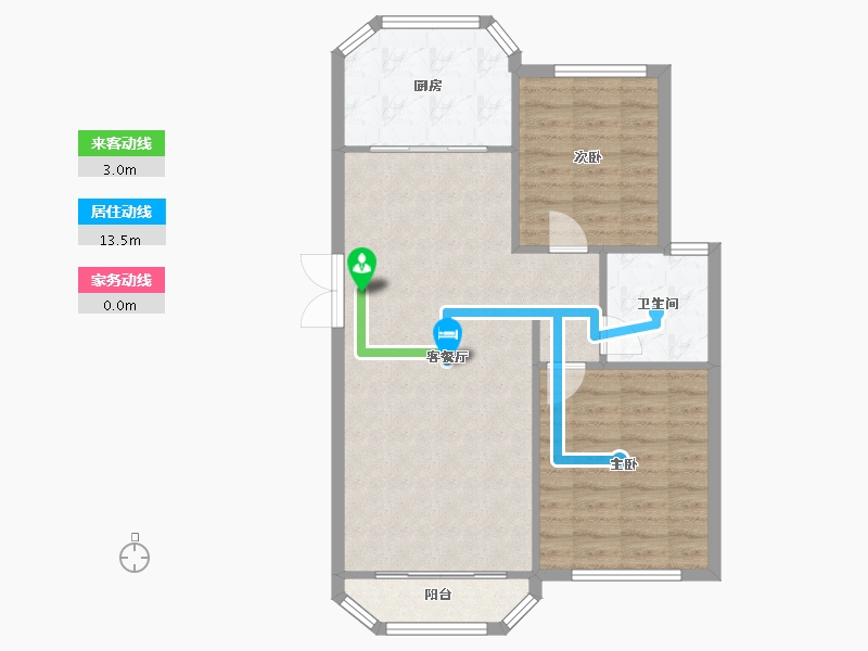 天津-天津市-天房天拖洋房B1户型建面102m²-75.54-户型库-动静线