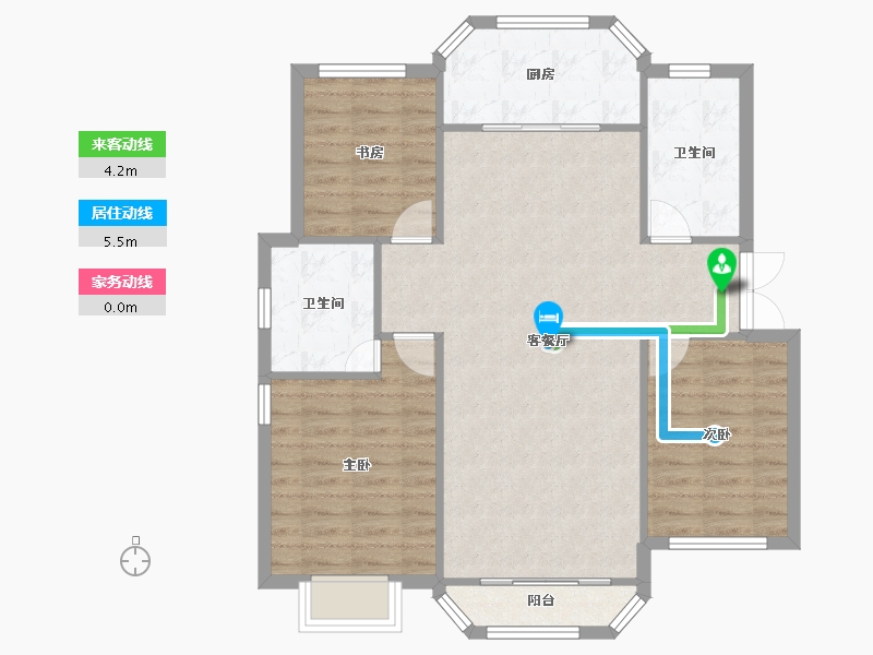 天津-天津市-天房天拖洋房B2户型建面127m²-91.54-户型库-动静线